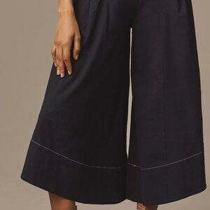 Anthropologie Blue Linen Blend Extended Waist Back Zipper Pants Size 16